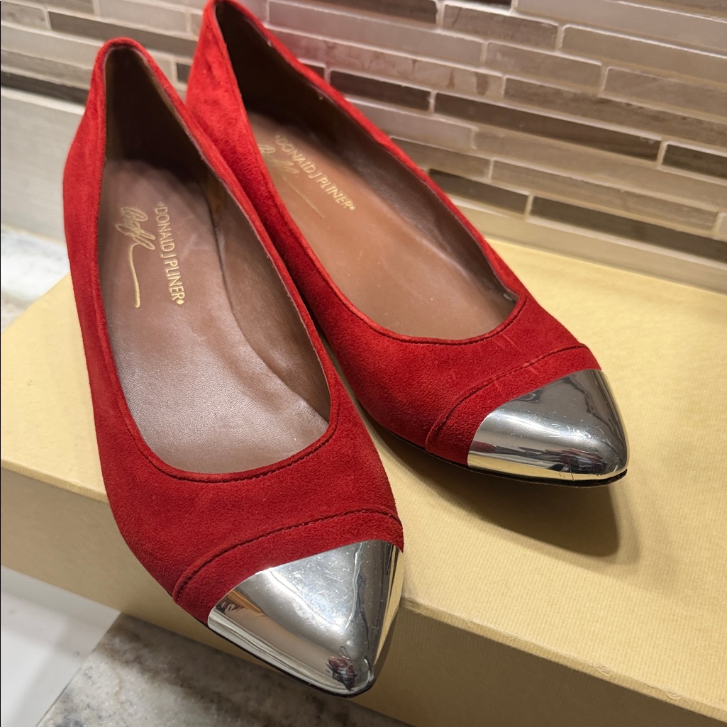 Donald J. Pliner Red Flats With Silver Toe Size 38